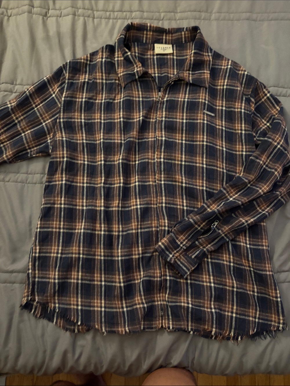 YoungLA Navy and Brown Plaid Button-Down Shirt